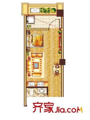中大城7#公寓户型H 1室1厅1卫1厨
