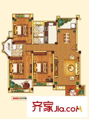 中大城5#、6#洋墅户型D5 3室2厅2卫1厨