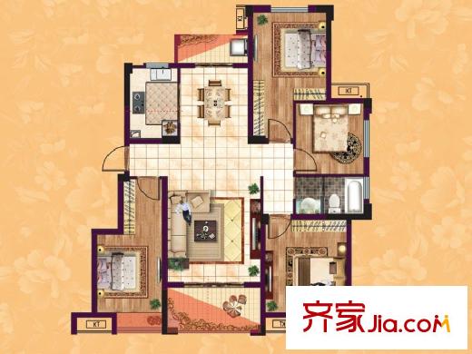 东方香颂项目一期D3户型 2室2厅1卫1厨