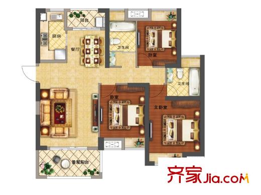 正荣御平方米2#高层3室2厅C2户型 3室2厅2卫