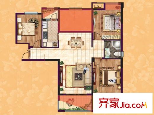 东方香颂项目一期C4户型 3室2厅2卫1厨