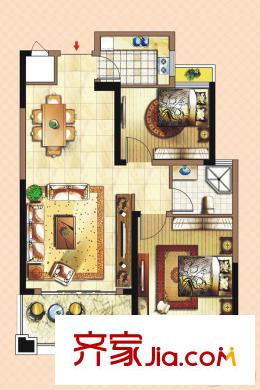 朗贤奥特莱斯小镇二期A2户型两房两厅一卫 2室2厅1卫
