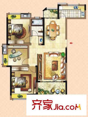 朗贤奥特莱斯小镇一期2#、4#、5#标准层A1户型 3室2厅1卫1厨