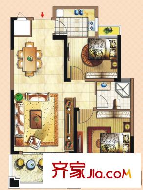 朗贤奥特莱斯小镇一期2#、4#、5#标准层A2户型 2室2厅1卫1厨