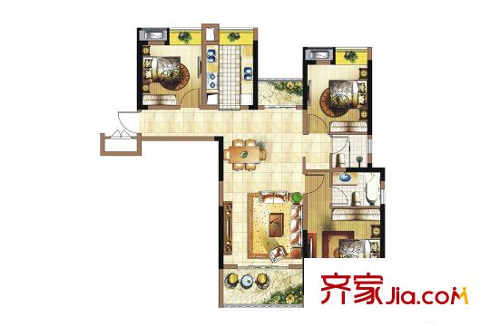 朗贤奥特莱斯小镇2期C户型三房两厅两卫约115平 3室2厅2卫1厨