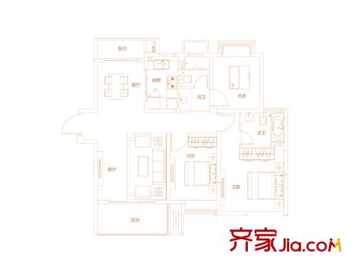 绿地外滩公馆一期高层B户型 3室2厅2卫1厨
