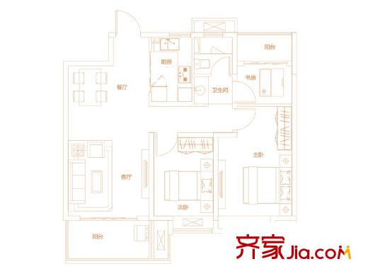 绿地外滩公馆一期高层A户型 3室2厅1卫