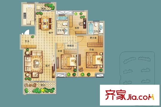 商城凤凰印象小高层G户型 3室2厅2卫1厨