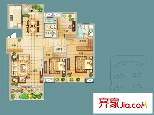 商城凤凰印象一期10#楼G户型 3室2厅2卫1厨