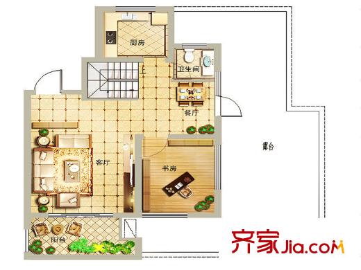 商城凤凰印象一期2#楼D-2户型复式一层 4室2厅3卫1厨