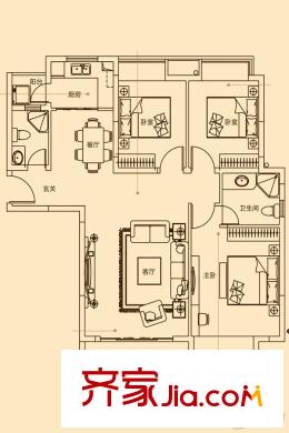 江中御墅A-04户型 3室2厅2卫1厨