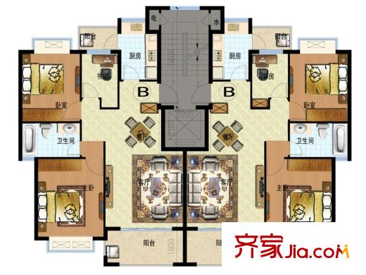 春和景明花园B户型 3室2厅1卫1厨