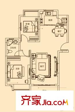江中御墅1A-03户型 2室2厅1卫1厨