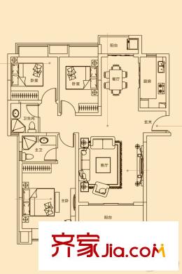 江中御墅2A-03户型 3室2厅2卫1厨