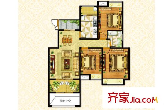 江铃澜庭二期洋房C2户型 3室2厅1卫1厨