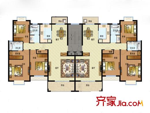 春和景明花园F户型 3室2厅2卫1厨