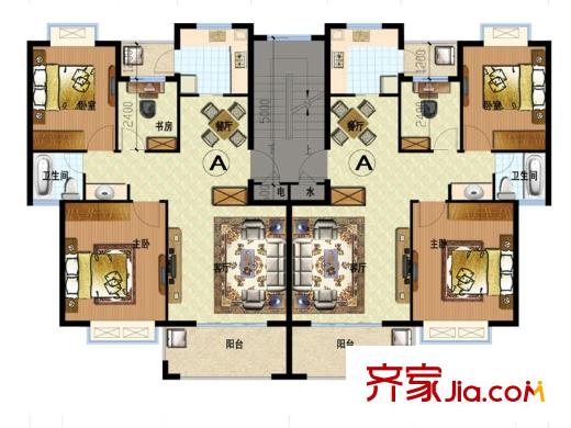 春和景明花园A户型 3室2厅1卫1厨