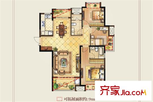 正荣学府壹号H2户型图 3室2厅2卫1厨