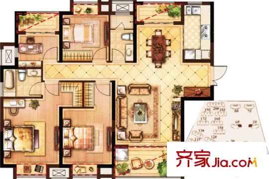 正荣学府壹号H3户型 3室2厅2卫1厨