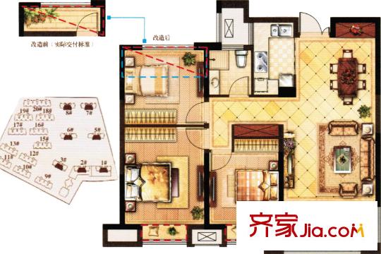 正荣学府壹号H1户型 2室2厅1卫1厨