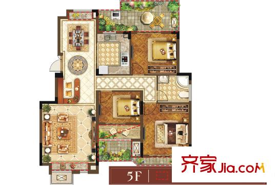 正荣学府壹号A5户型 3室2厅1卫1厨