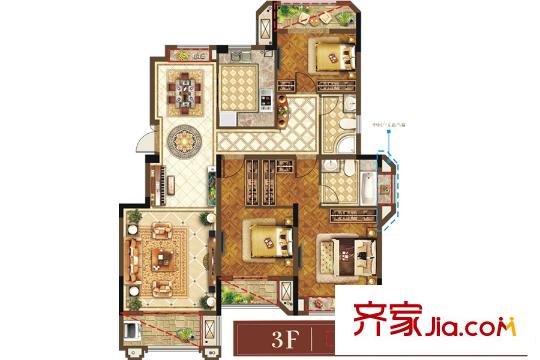 正荣学府壹号A3户型 3室2厅2卫1厨