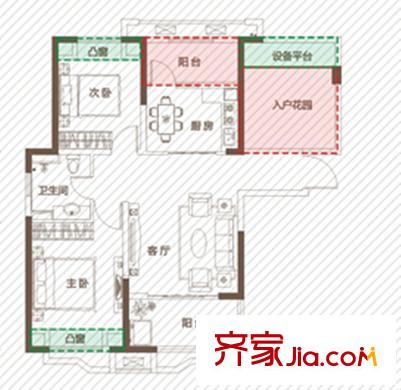 奥克斯盛世华庭一期10#高层C户型 2室1厅1卫1厨