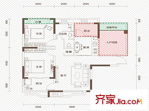 奥克斯盛世华庭一期高层A1户型 2室2厅1卫1厨