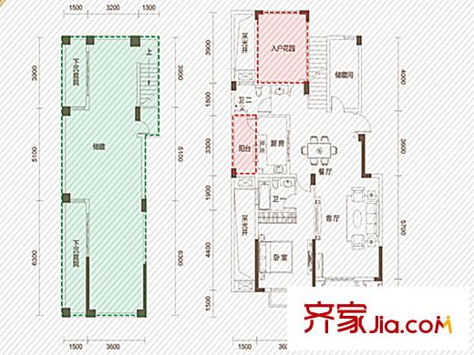 奥克斯盛世华庭一期9F洋房B1户型 1室2厅2卫