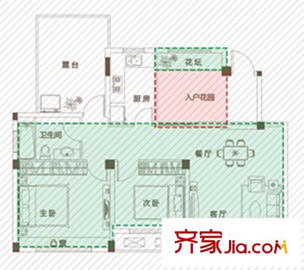 奥克斯盛世华庭一期25#6层洋房A6户型 2室2厅1卫1厨