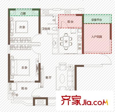 奥克斯盛世华庭一期9#高层G户型 2室2厅1卫1厨