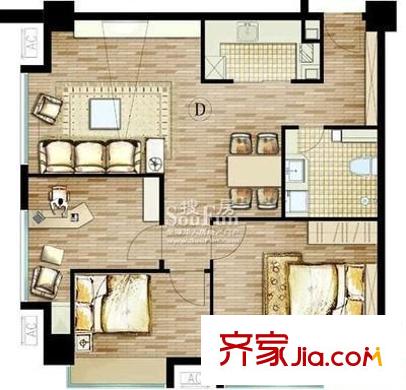 民德路花园角小区 2室 户型图