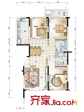 南昌市公交总公司宿舍户型图南昌公交总公司宿舍 三居室户型图 3室2厅2卫1厨