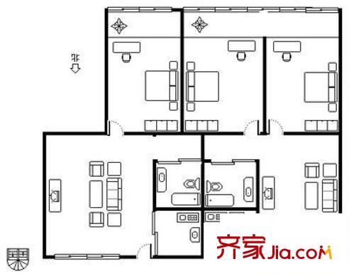 榕门路农行宿舍 4室 户型图