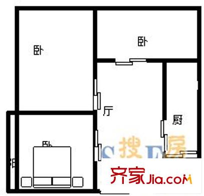 青山南路中医院宿舍 2室 户型图