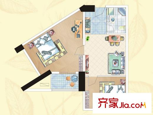 众一富东广场G户型 1室1厅1卫1厨