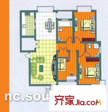 凤凰雅居户型图雅致三房 3室2厅1卫1厨