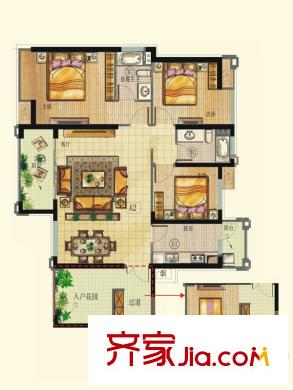 紫江花园户型图一期一单元标准A2户型 2室2厅1卫1厨