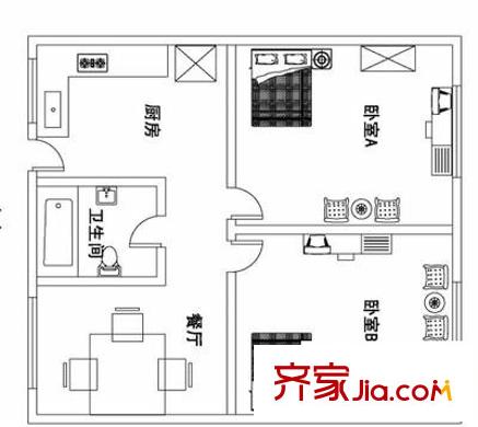 佑营街户型图户型图 3室2厅1卫1厨