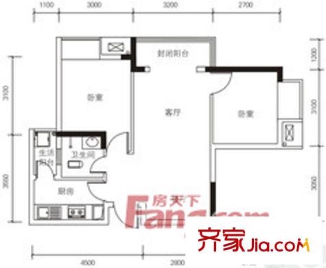 城市经典户型图户型图6 2室2厅1卫1厨