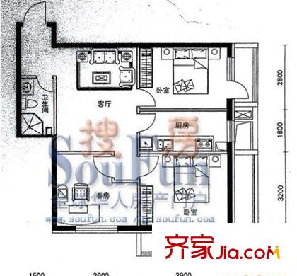 城市经典 3室 户型图