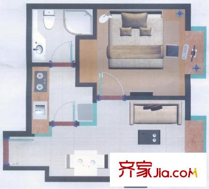 胜利名座(嘉德福公寓)户型图公寓N户型 1室1厅1卫1厨