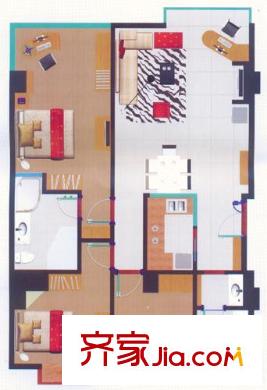 胜利名座(嘉德福公寓)户型图公寓C户型 3室2厅2卫1厨