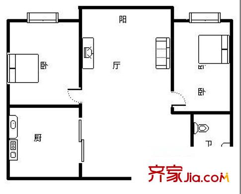 子固路劳动局宿舍 2室 户型图