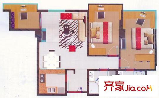 胜利名座(嘉德福公寓)户型图公寓F户型 3室2厅2卫1厨