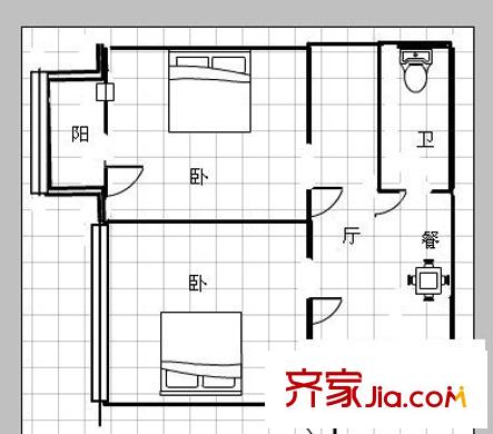 子固路劳动局宿舍 2室 户型图
