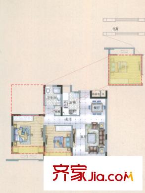君悦府M3户型 2室2厅1卫1厨