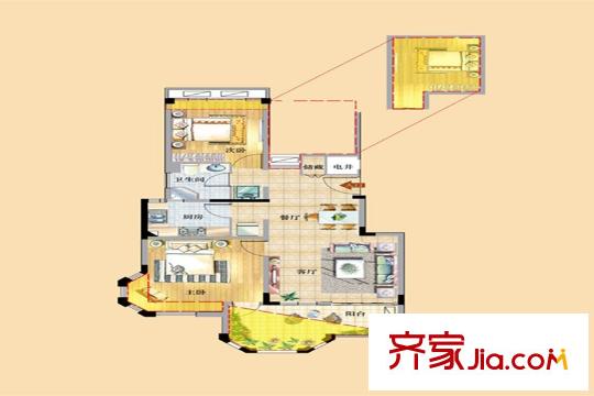 君悦府二期--94平方米两室两厅一卫 2室2厅1卫1厨