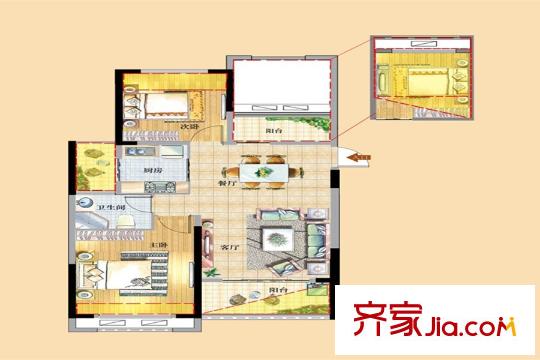 君悦府二期--88平方米两室两厅一卫 2室2厅1卫1厨