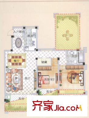 君悦府A5a户型 2室2厅1卫1厨